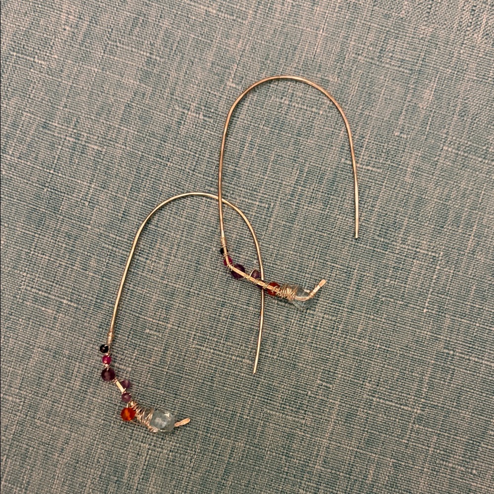 Delicate Silver Multi-Stone Silver Drop Earrings … - image 1